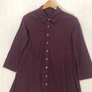 Soft Surroundings Burgundy Asymmetrical Hem Button Front Shirt‎ Tunic Top